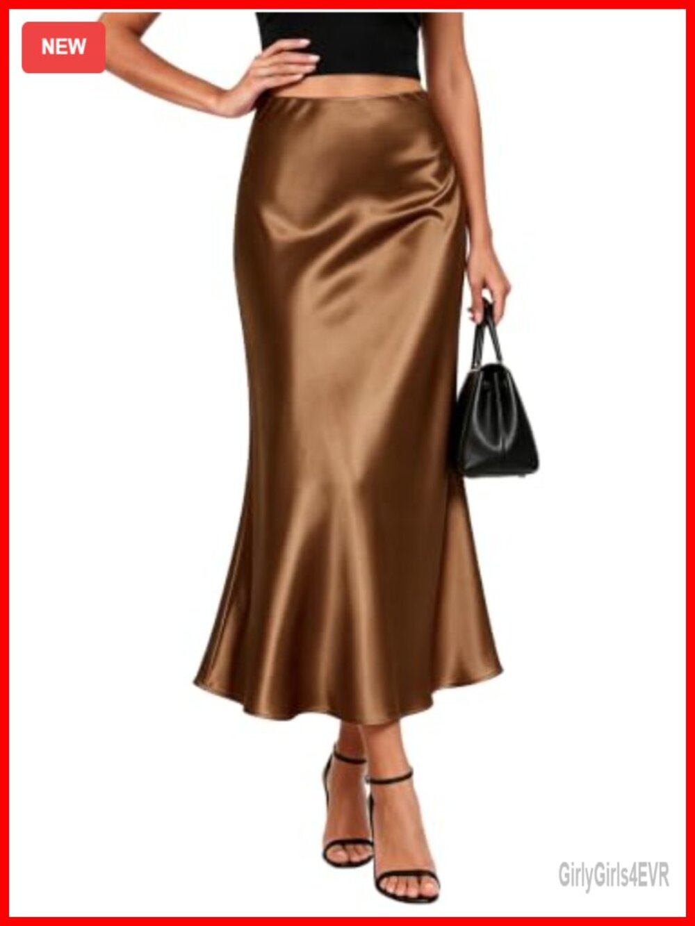 Satin Midi Skirt High Waisted A-Line Silky Women's Work to Weekend Style
